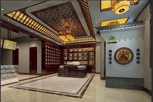 屏南古朴典雅的中式茶叶店大堂设计效果图