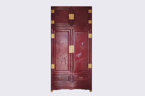 屏南高端中式家居装修深红色纯实木衣柜